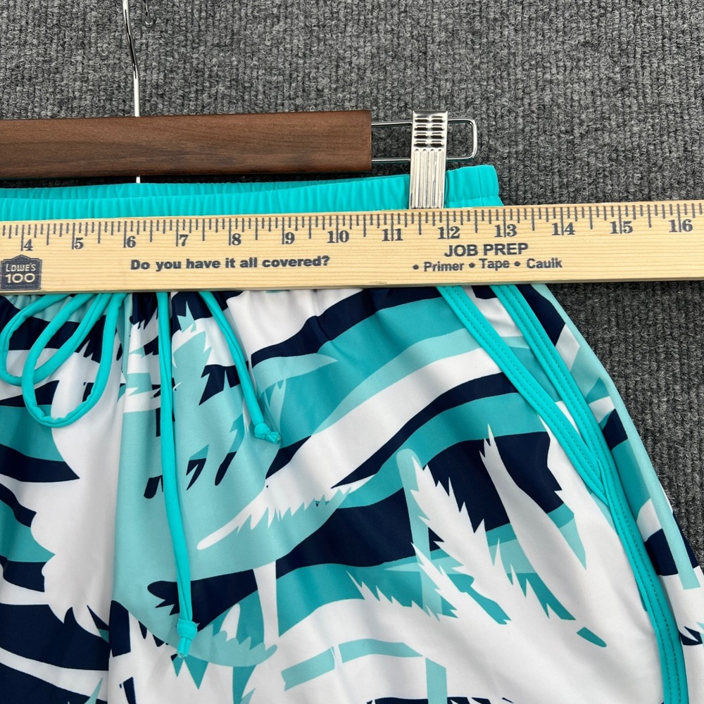 Summer Mae Swim Shorts Women 10 Teal Palm Drawstring Beach Tropical Vacation - Picture 5 of 8